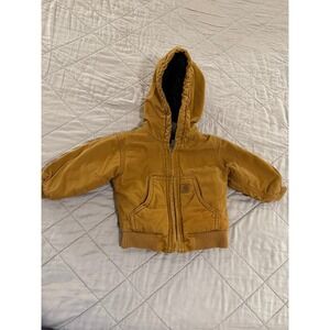 Carhartt Baby Hooded Jacket 6M Tan Brown Canvas Lined Coat